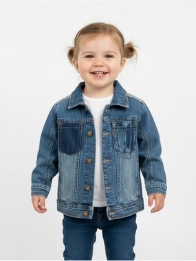 DKNY Toddler Girls Denim Jacket 24M Blue Trucker Button Front NWOT